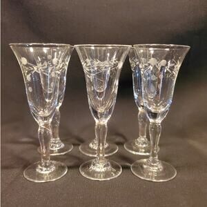 6 Vintage Pioneer Japanese Liquor Glasses in Willow Moon Etched